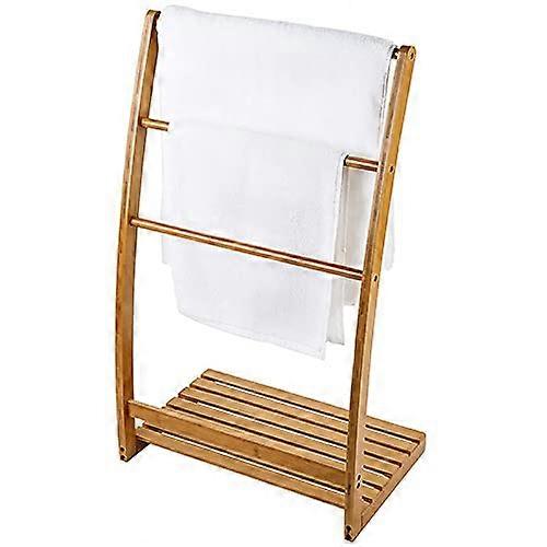 Bamboo Towel Rack with 3 Tier Storage Shelf  Standing for Bathroom Poolside Drying