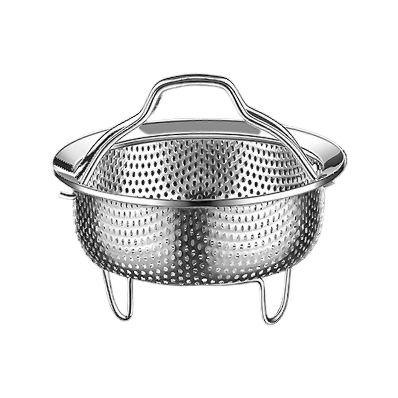 Stainsless Steel Steamers Drain Basket Steaming Rack Stand with Handle Drain Drainers for Rice Eggs Vegatable and Meat Multicolor