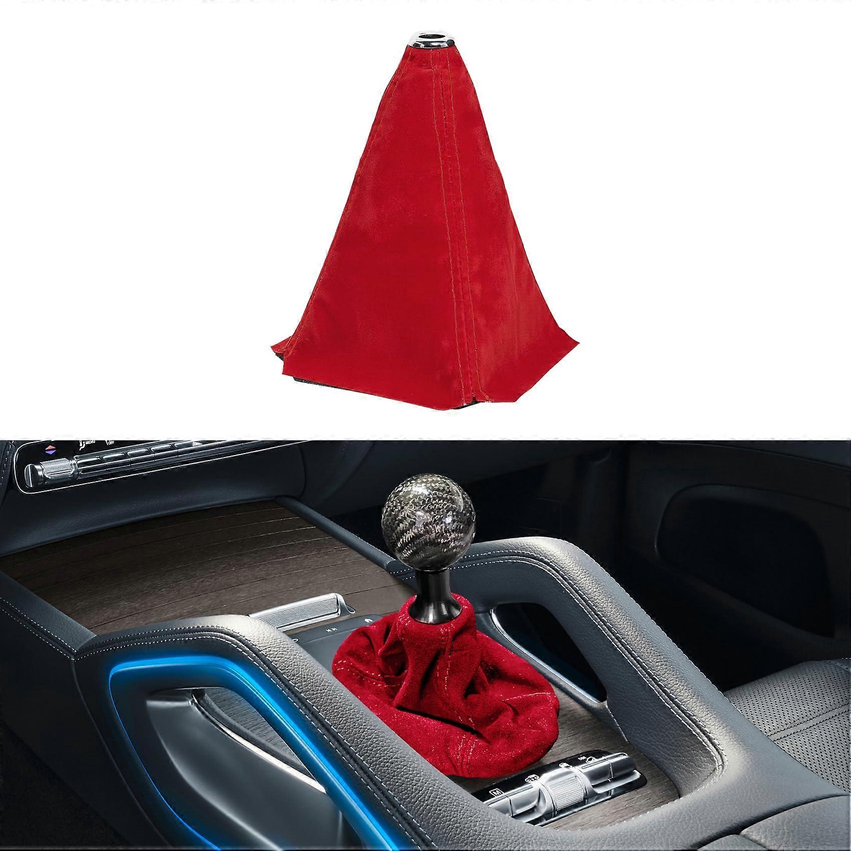 Car Shift Boot Cover Suede Leather Gear Gaiter Sleeve Protector for Manual Automatic Red