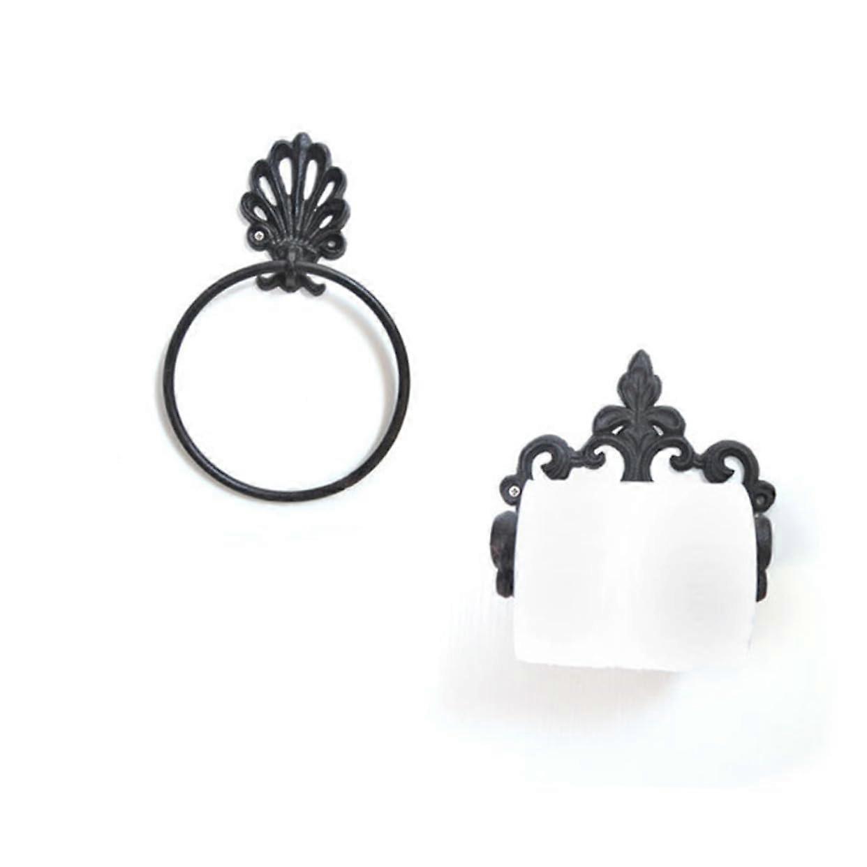 American Style Wrought Iron Toilet Paper Holder with Shelf for Bathroom and RV Space Saving Design