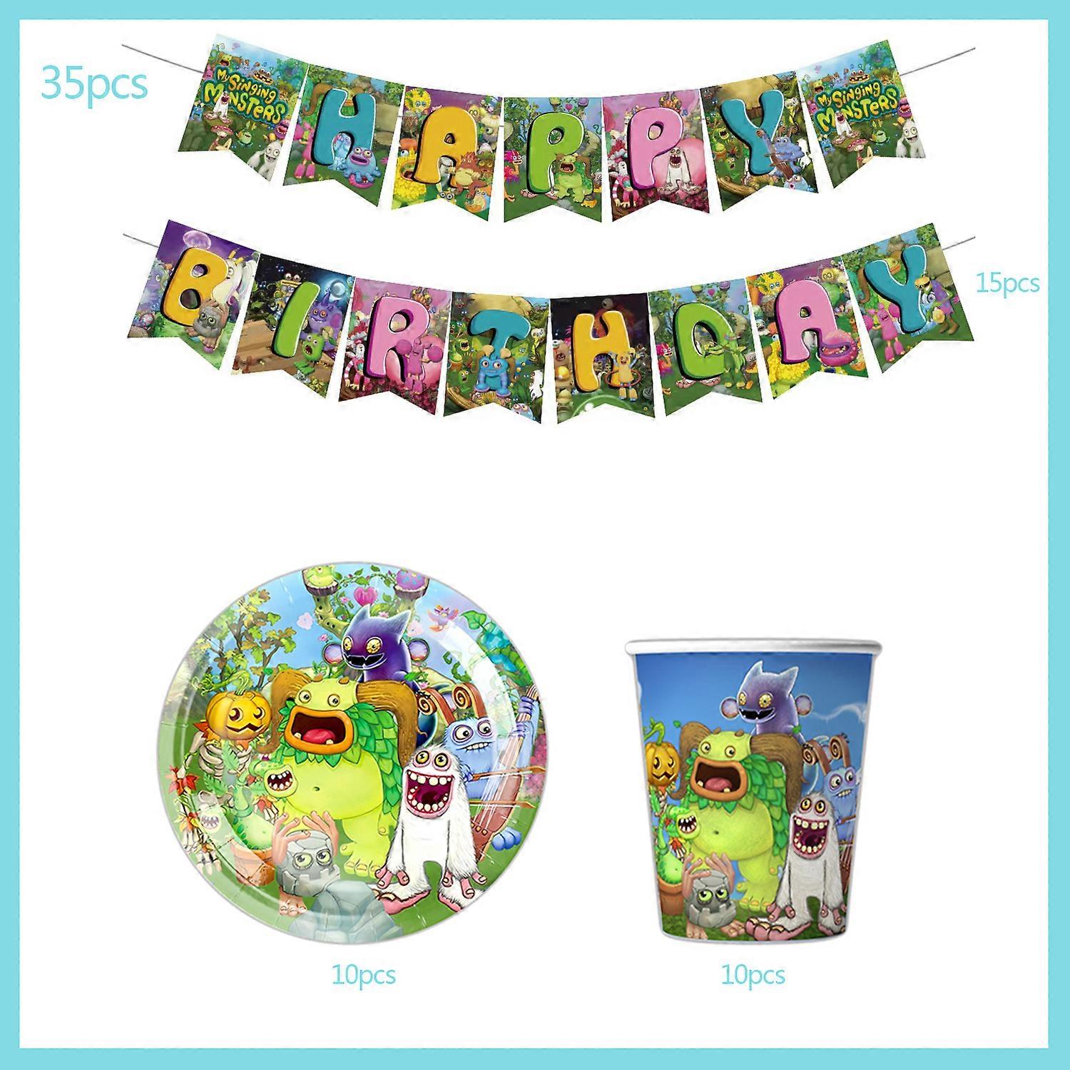 D��corations d'anniversaire My Singing Monsters pour gar?ons et filles, banni��re d'arri��re-plan, d��coration de gateau, baby shower, jeu de br