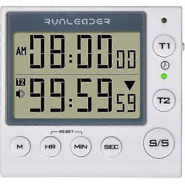 2-channel timer with clock Kitchen timer Alarm clock Digital minute/second Timer Desk clock Electric clock for kitchen