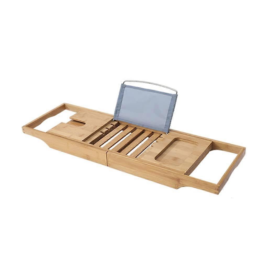 Extendable Bamboo Bath Tray Caddy with Wine Glass Holder, Book Stand and Tablet Rack for Bathtub Spa
