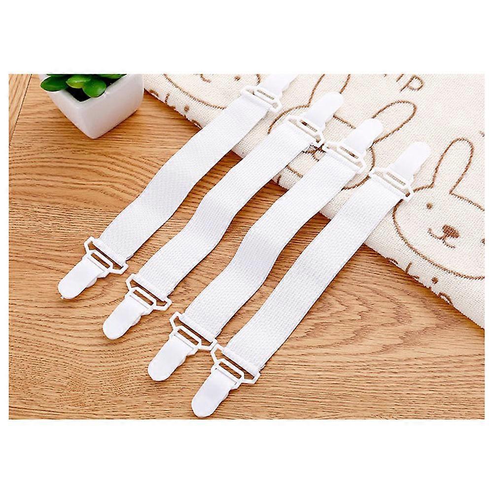 Bed Sheet Holder Clips for Secure Fastening 4Pcs White Elastic Straps