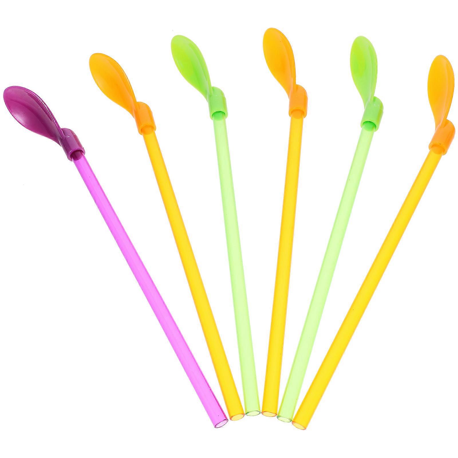 6 Pcs Assorted Color Stir Spoon Multifunction Drinking Straw for Parties and Celebrations