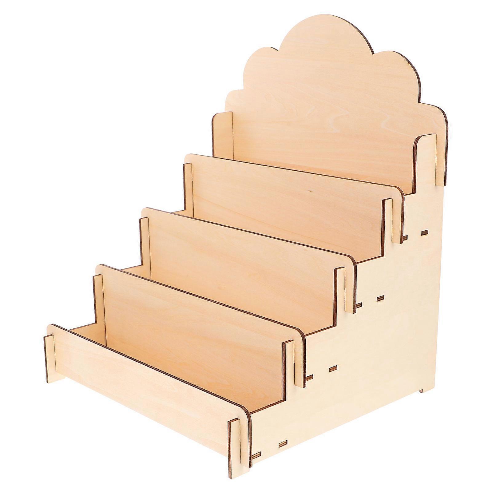 Tiered Wooden Greeting Card Display Stand for Display Beige Color
