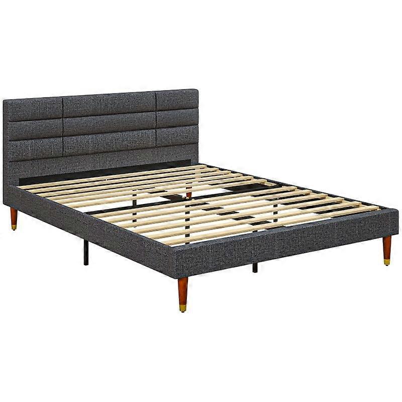 King Upholstered Bed Frame with Slatted Base Support