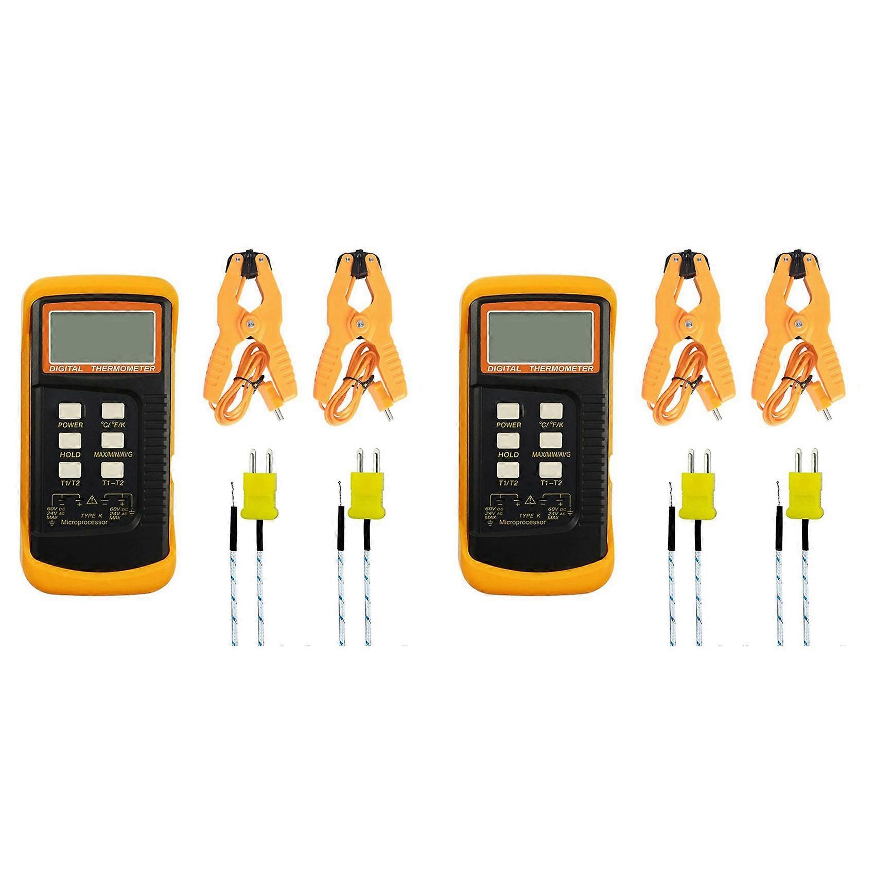 2X Digital K Type Thermocouple Thermometer(-50-1300°C) Dual Channel, 4 Thermometer Pipe Clamp and 4 Sensor Probes