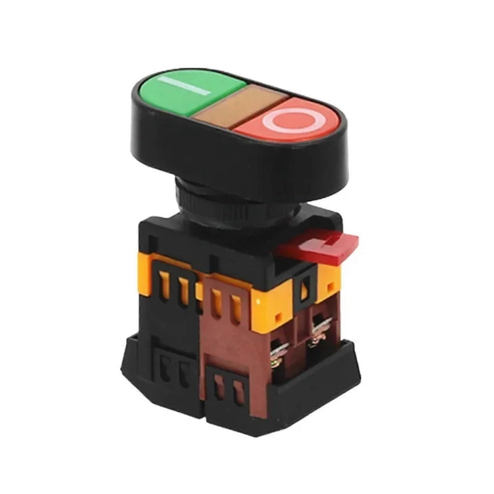 Self Reset Yellow Indicator Double Push Button Switch 10A AC220V Panel Mount, Momentary, LED Indicator, 220V