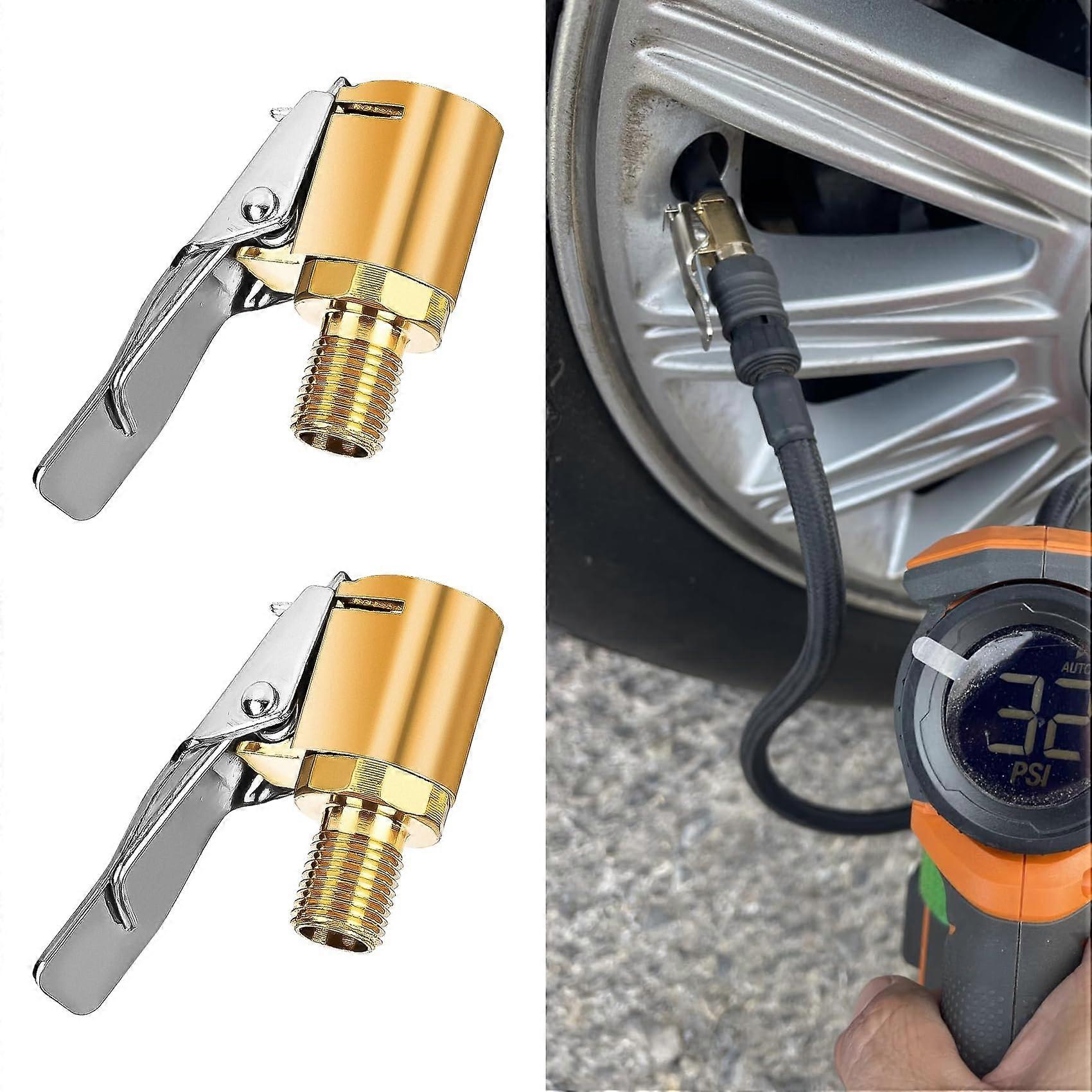 2PCS Brass Locking Tire Air Chuck Adapter with Valve Extender, Airtight Seal for  Pressure Inflation