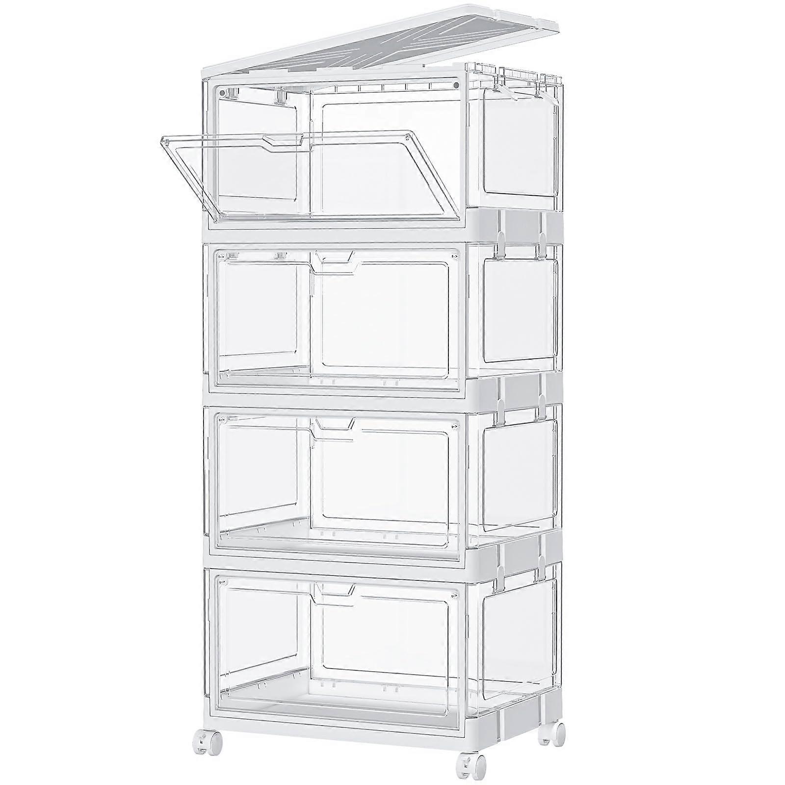 Clear Storage Bins with Lids and Wheels, Stackable FourTier Organizer Boxes for Bedroom and Living Room 24 QT