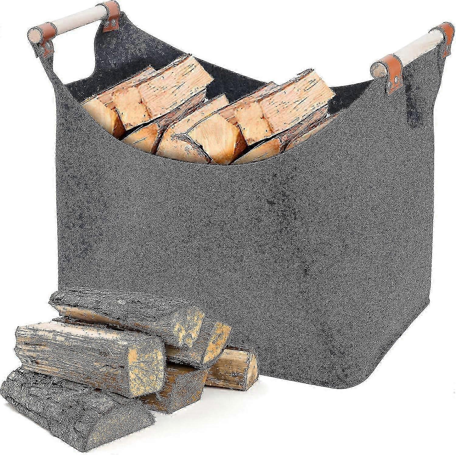 سلة حطب شعر مع مقابض حامل سجل حقيبة خشبية داخلية في الهواء الطلق (45x32x40cm)