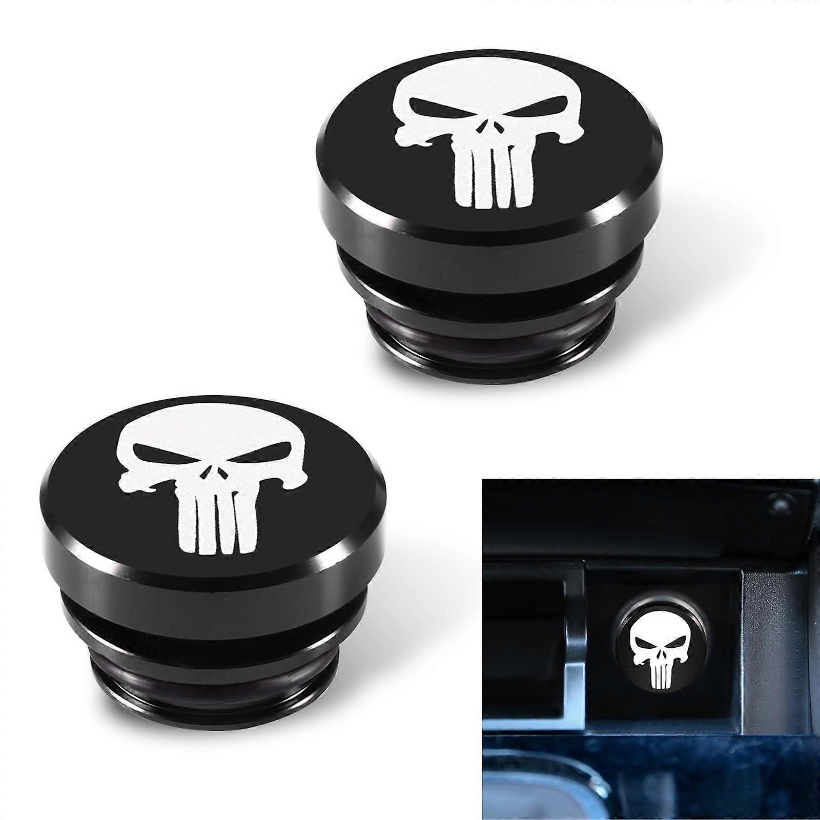 2 PCS Universal Car Cigarette Lighter Plug Cover, Dustproof Socket Protection, Skull Design, Black
