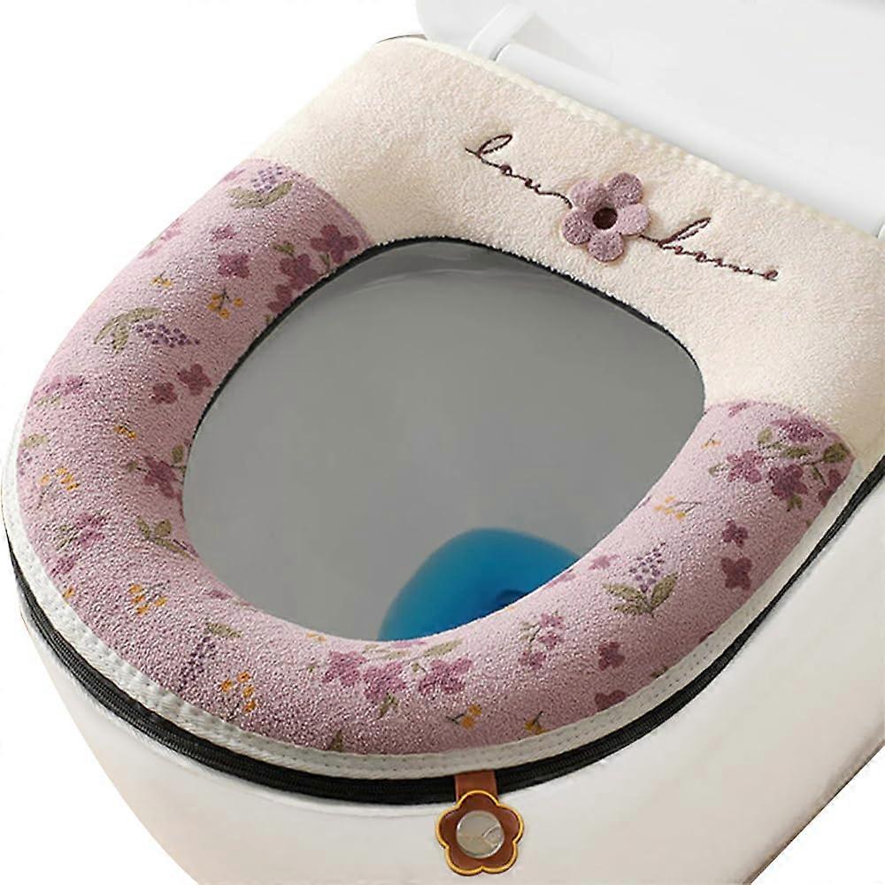 Plush Toilet Seat Cover with Handle and Scent Diffuser, Warm Waterproof Washable Purple Pad