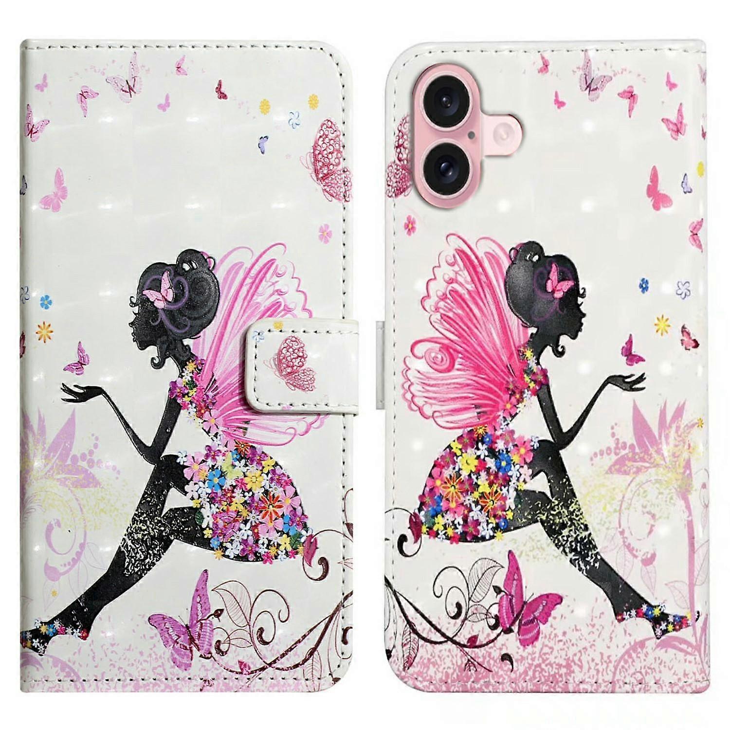 For iPhone 16 Case 3D Creative Pattern PU Leather Stand Phone Cover