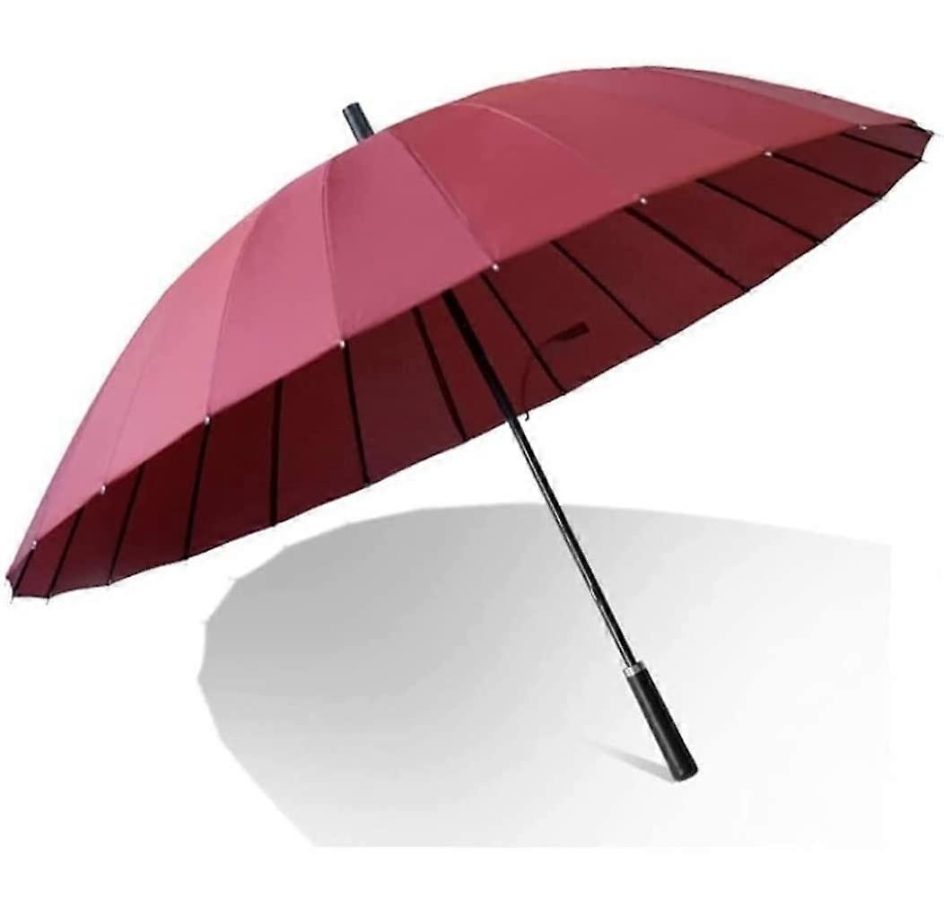 Large Windproof Golf Umbrella with Automatic Open, Leather Ergonomic Handle, 75cm, Red