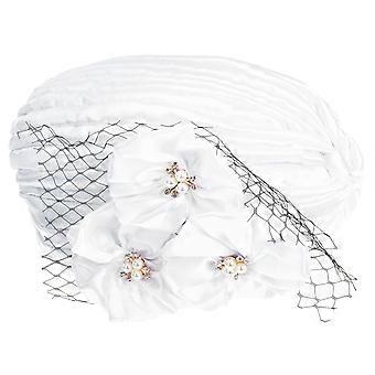 African Head Wrap Satin Hat for Women White Fashion Turban