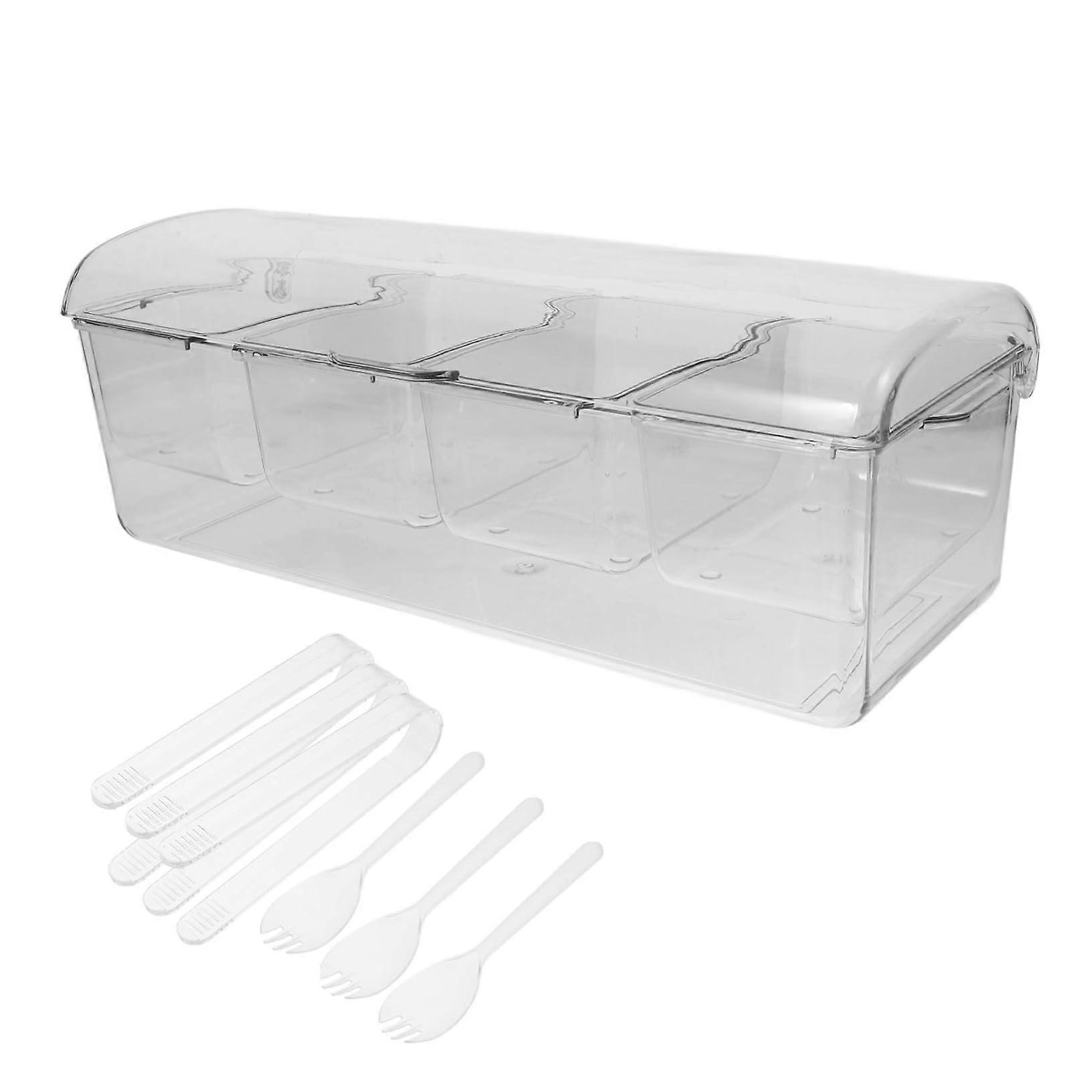 Chilled Condiment Server Salad Storage Box with Lids Fork Clip MultiCompartment for Parties