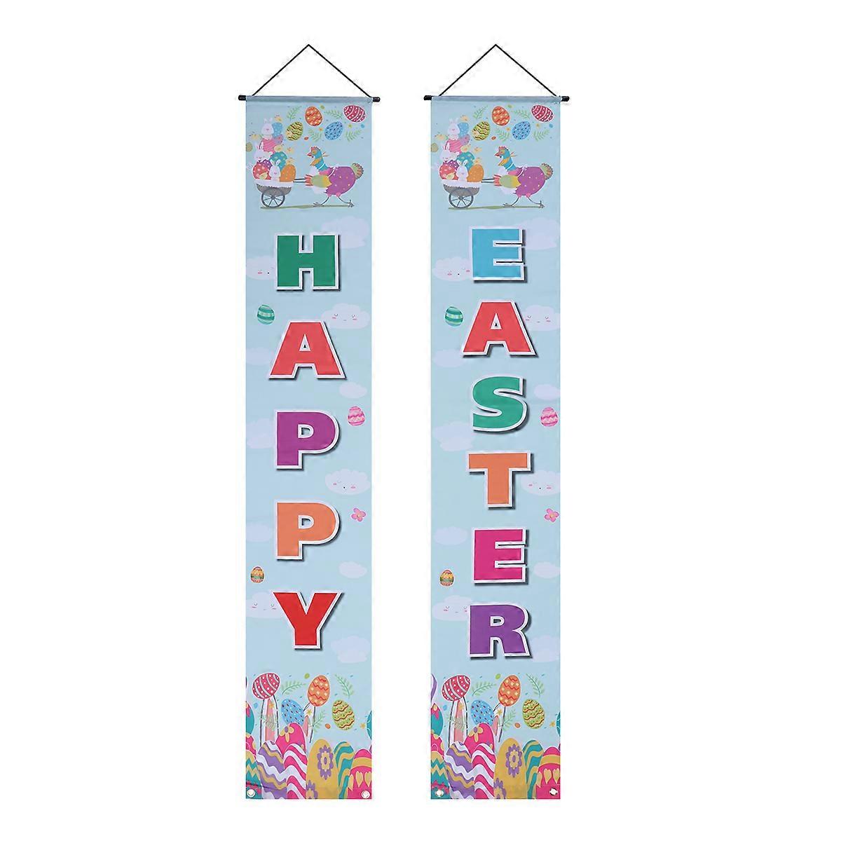 Front Door Decor for Easter Happy Easter Hanging Sign for 2Pairs Rabbit Print