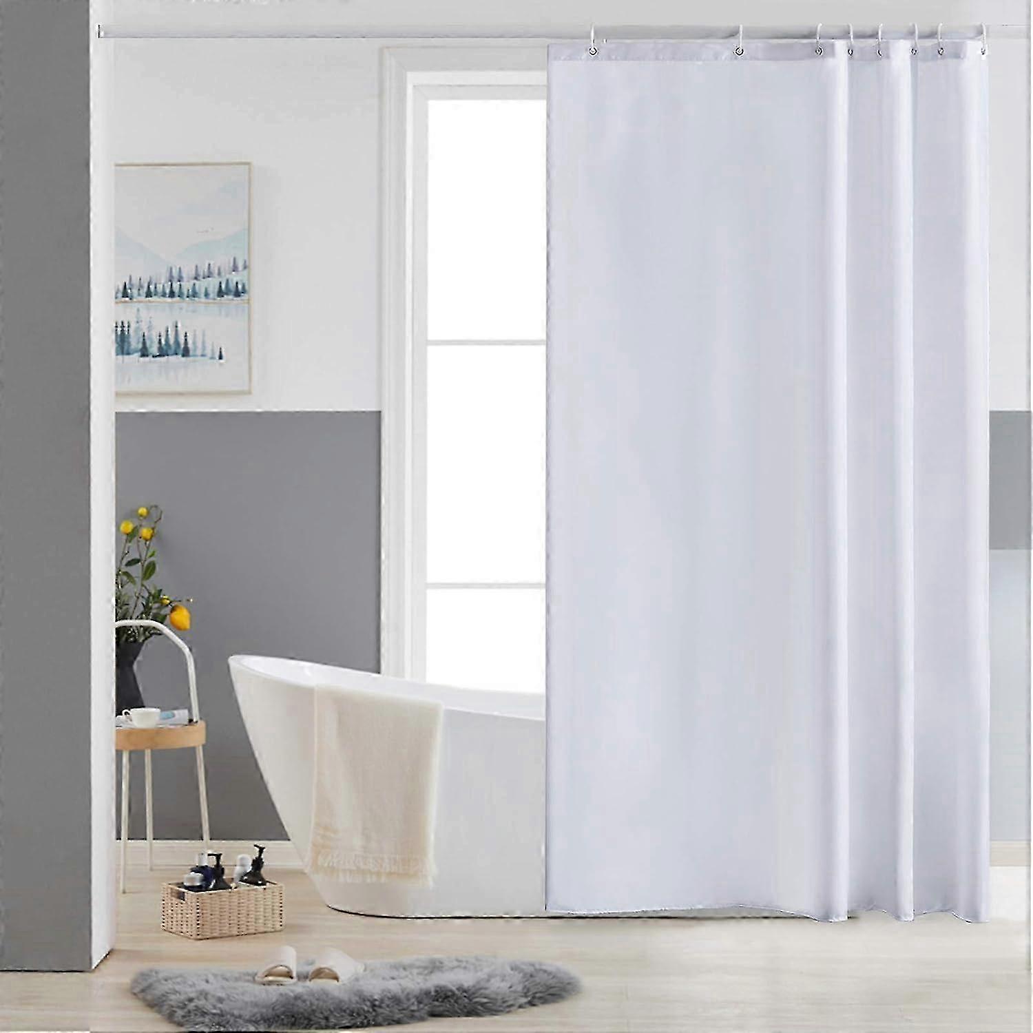 2026 Simple White Dacron Shower Curtain with Hooks