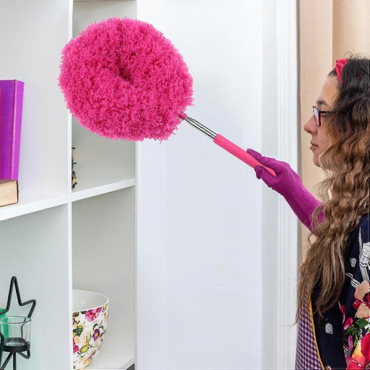 Feather Duster Extendable with 360° Bendable Head and Telescoping Long Handle for Home Cleaning Red