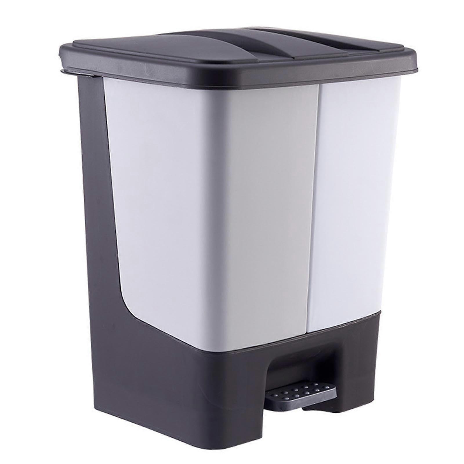 Recycling Step Trash Can with Hands Pedal Lid, Double Compartment Kitchen Bin for Home