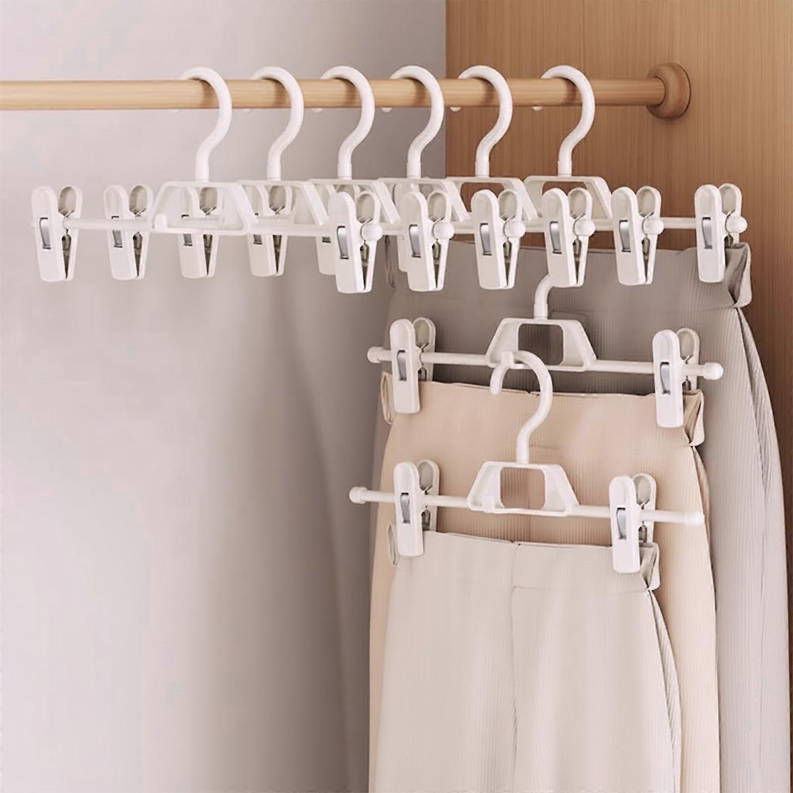 Pants Hangers with Clips 30 Pack, Adjustable 360° Swivel Hook, SpaceSaving Stackable Skirt Hangers