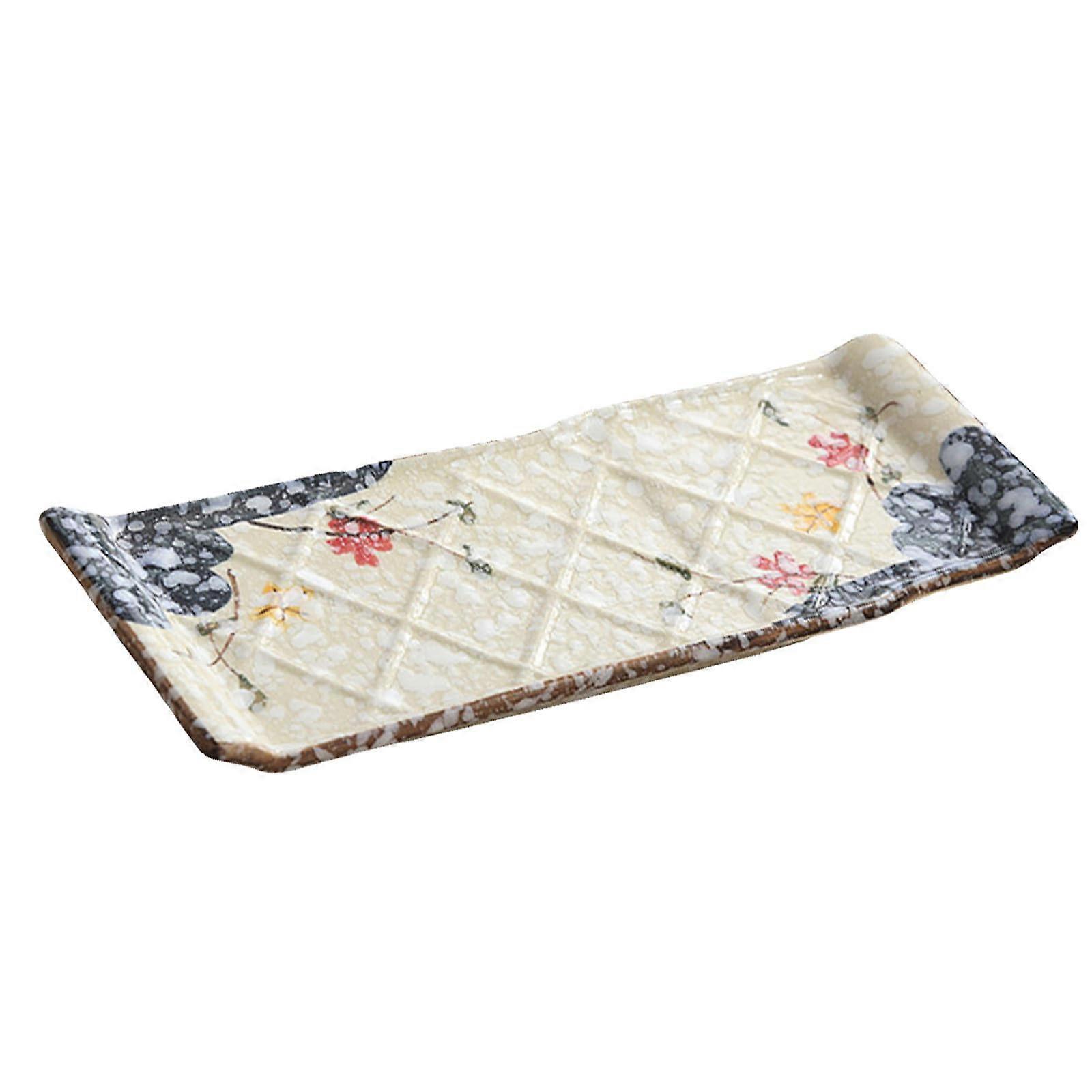 Japanese Style Ceramic Sushi Plate with Blue Pattern, Rectangular Serving Dish for Home and Restaurant