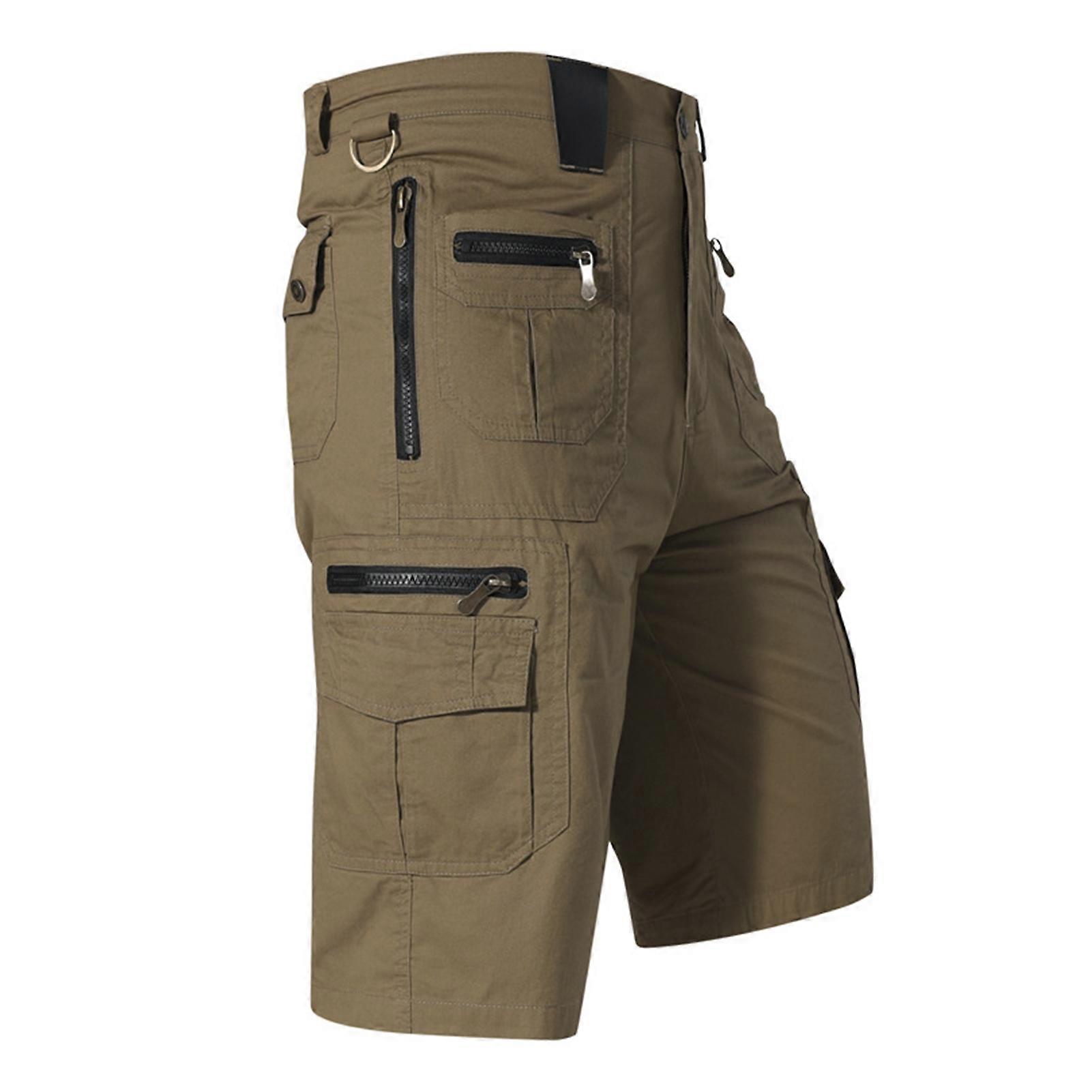 Men Cropped Pants with Multi-Pockets Design Mid-rise Button Zipper Fly Straight Leg Solid Color