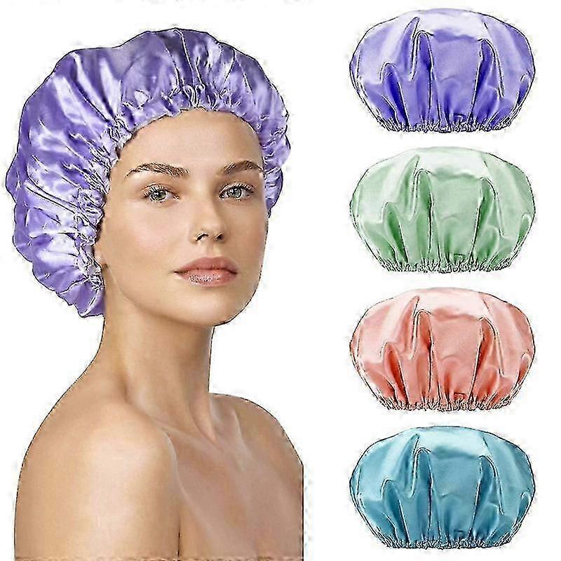 4 Pack Shower Caps, Double Waterproof Layers Reusable EVA Caps