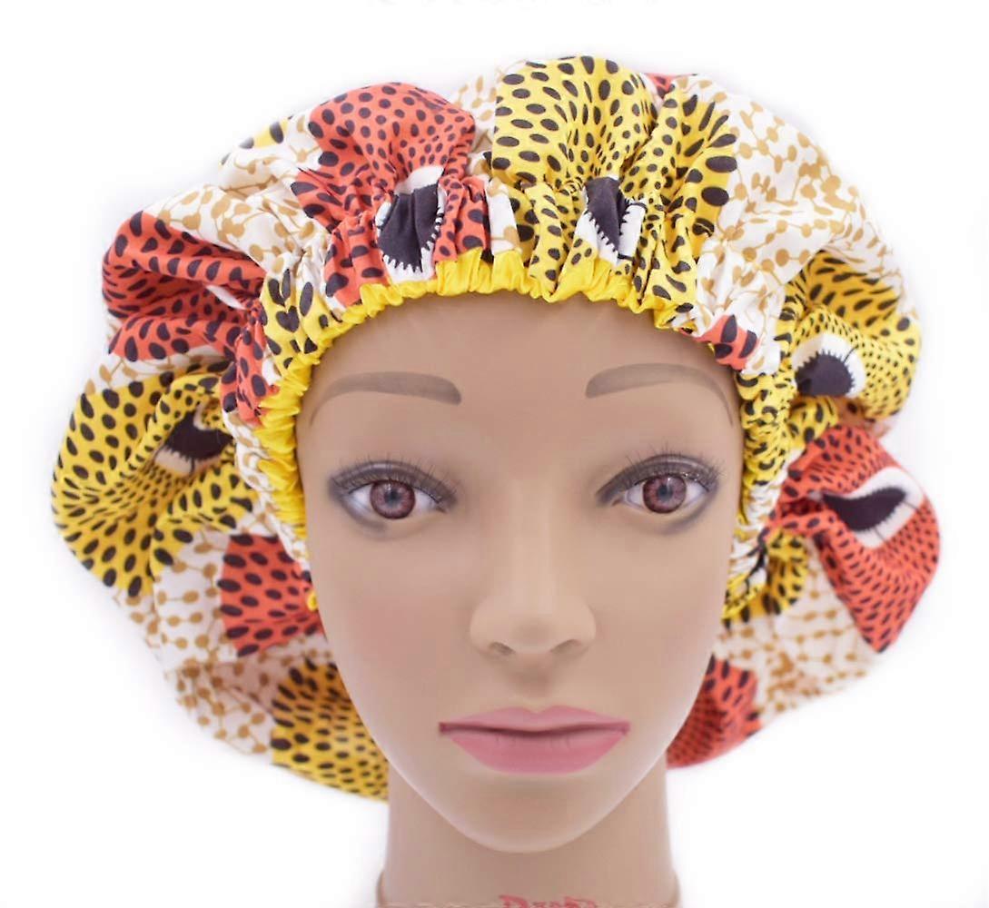 Large Reversible Double Layer Satin Bonnet Sleep Cap for All Hair Types Yellow