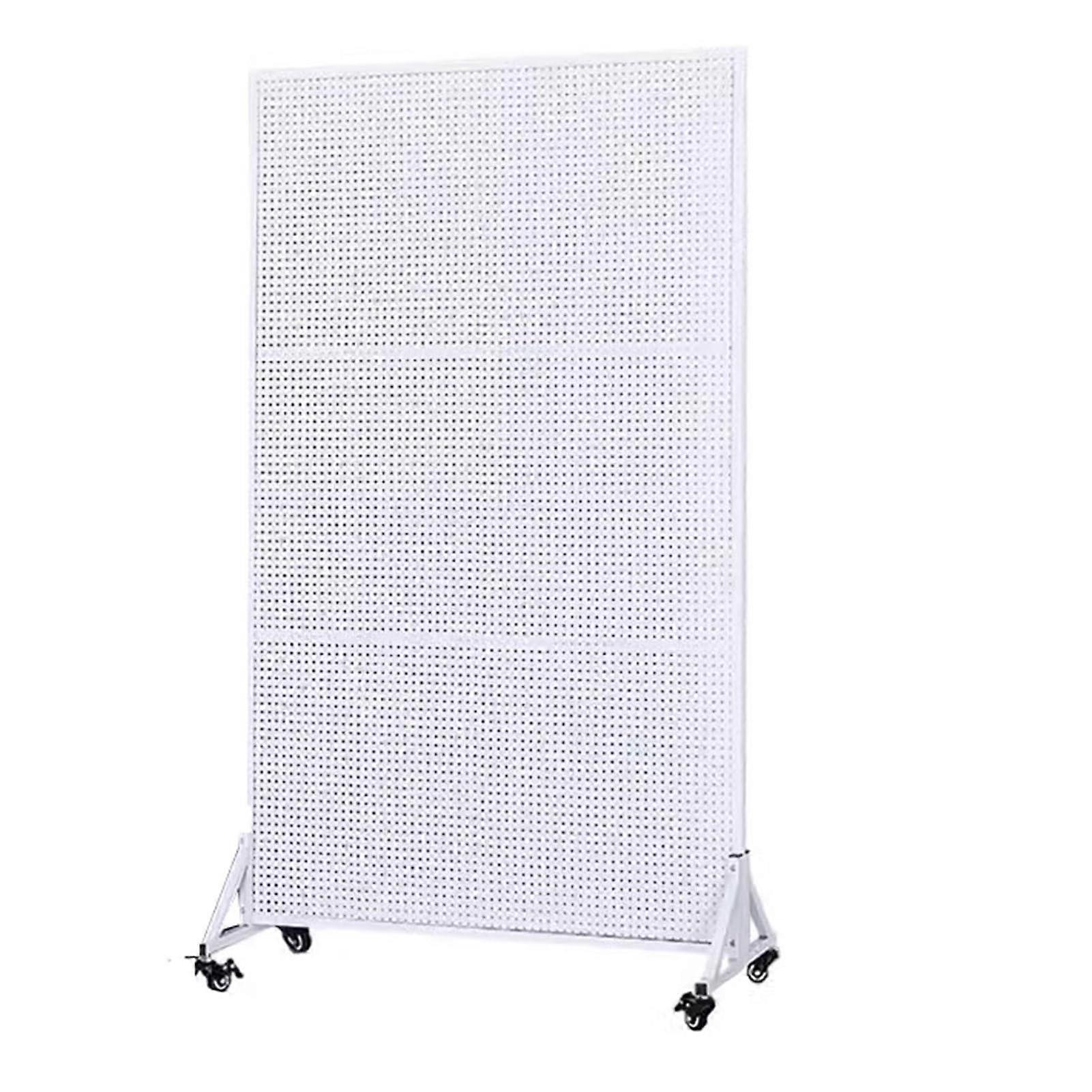 White Pegboard Display Stand with Lockable Wheels, Modular Panels for Garage Tools and Craft Storage