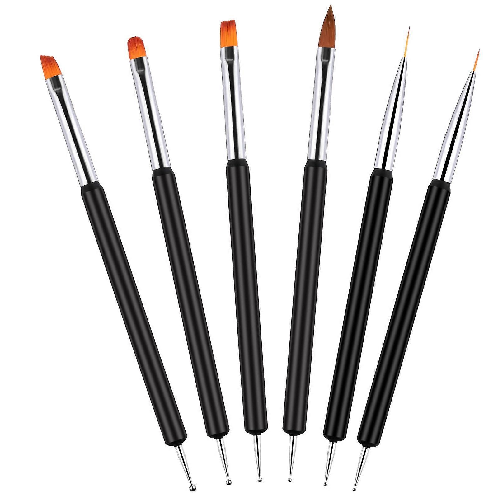 6 PCS DoubleEnded Nail Art Brush Set with Dotting Tools, Precision Bristles for DIY Designs