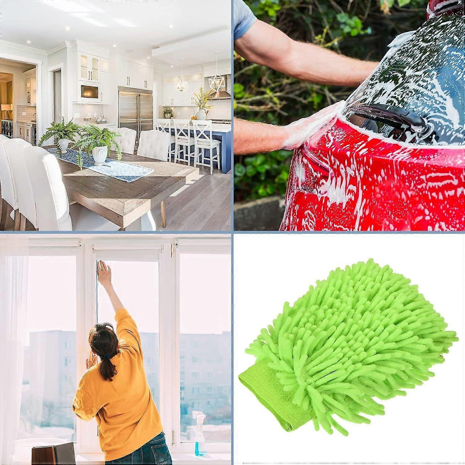 Microfiber Chenille Wash Mitt - Double Side Reusable Gloves for Cleaning,