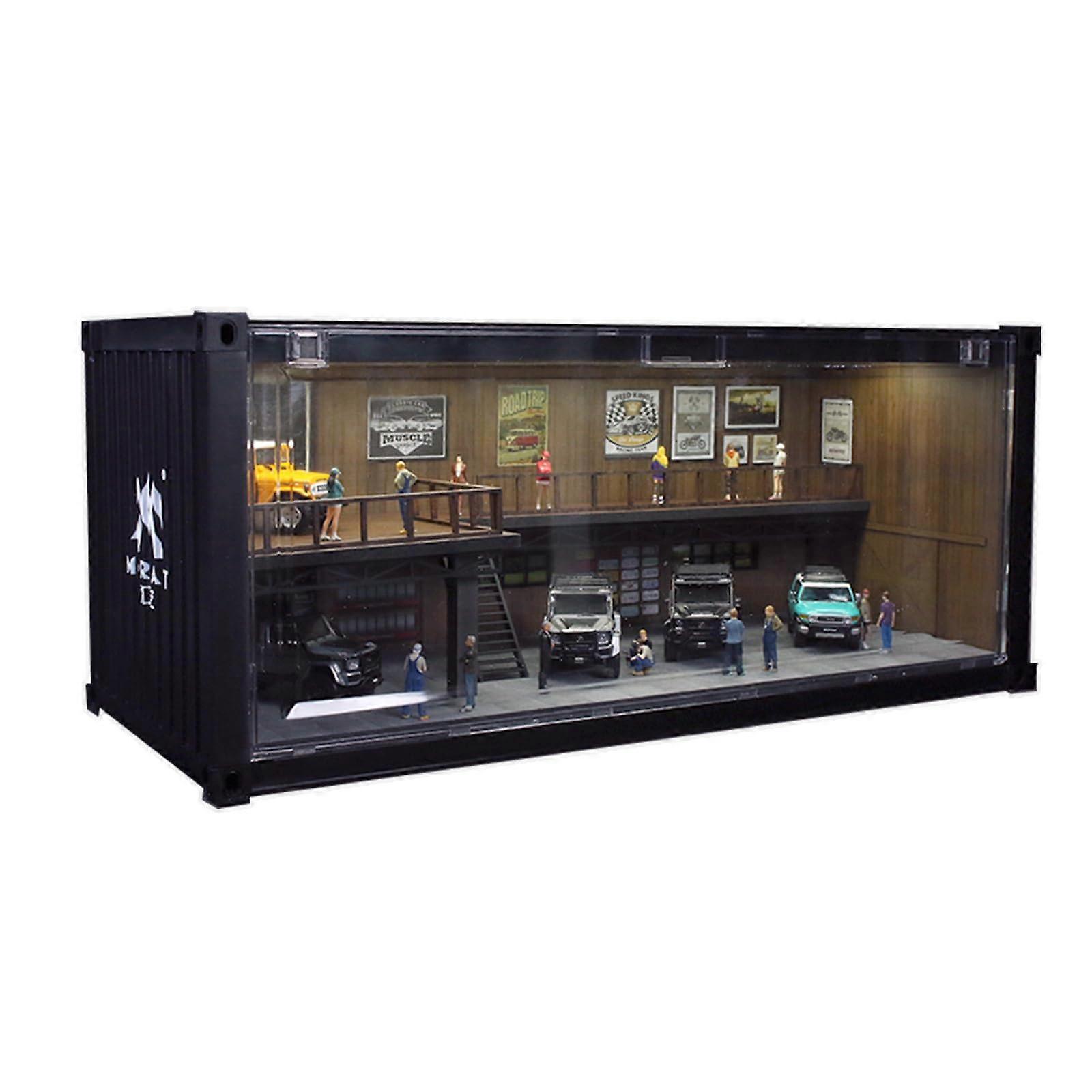 1/64 Diecast Car Display Case with Touch LED Garage Backdrop, Stackable Dustproof Storage Box