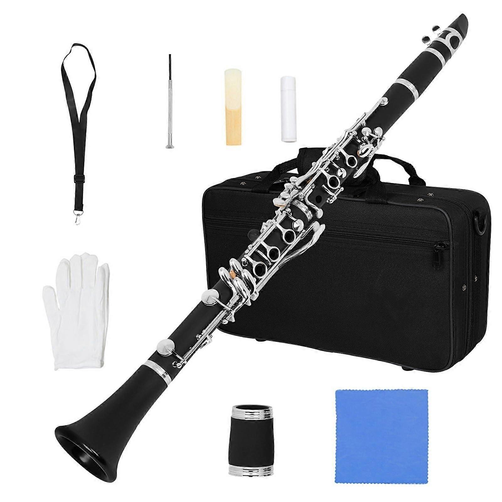 Professional B Flat Clarinet 17 Keys Black Bakelite with Silverplated Keys and Stable Pitch Technology