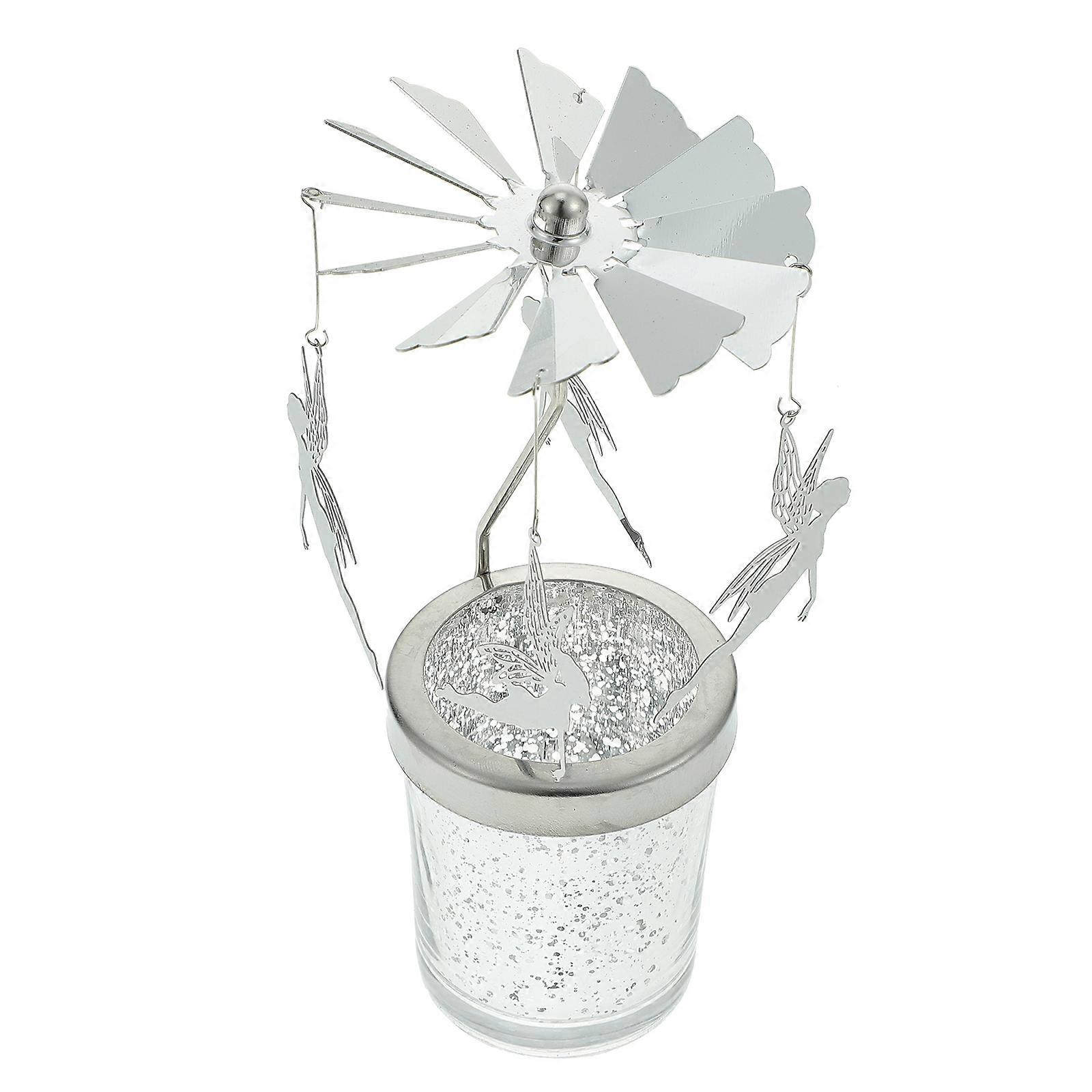 Rotating Windmill Candle Holder for Decor Silver Love Heart Style