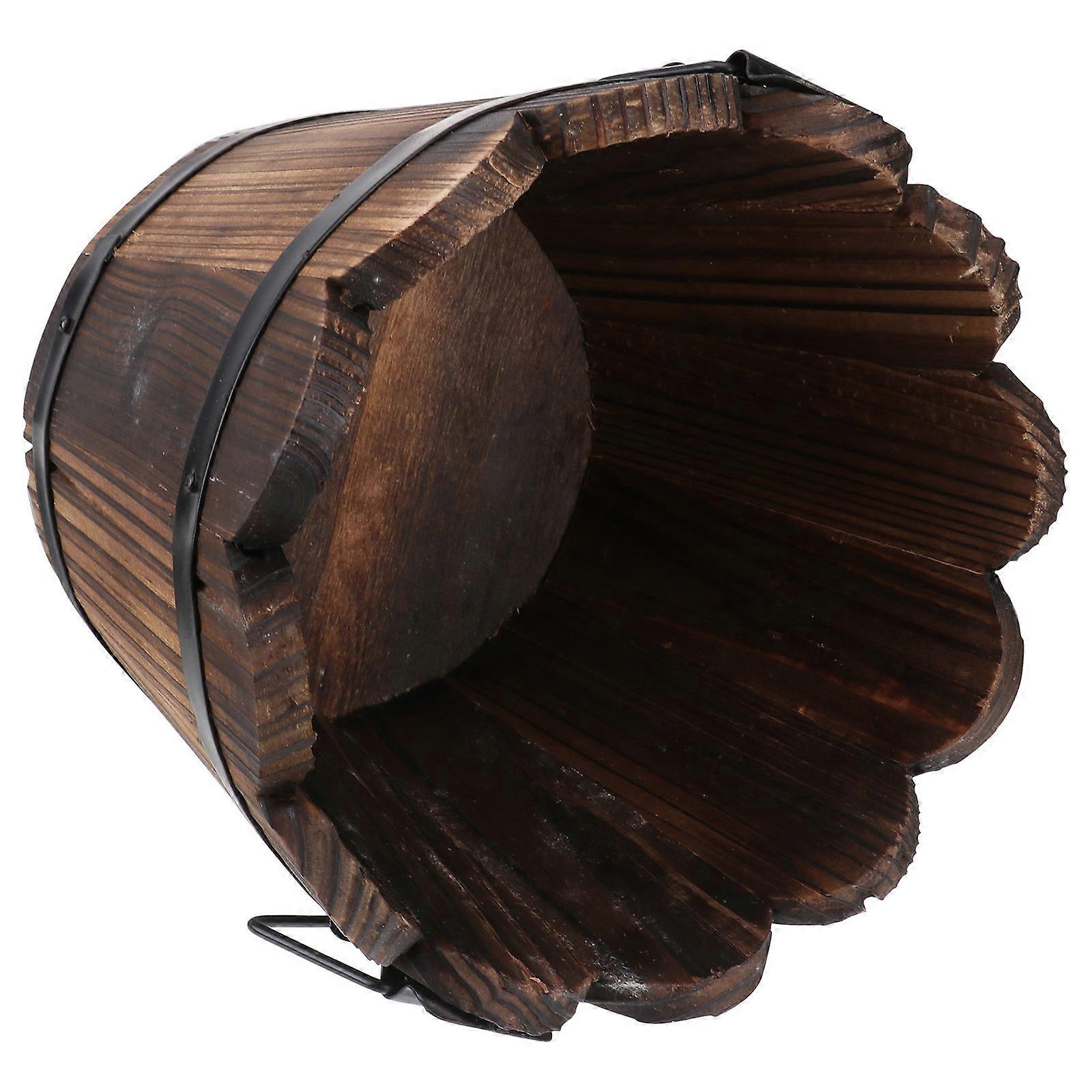 Solid Wood Carbonized Flower Pot for Planting 1 Piece Brown