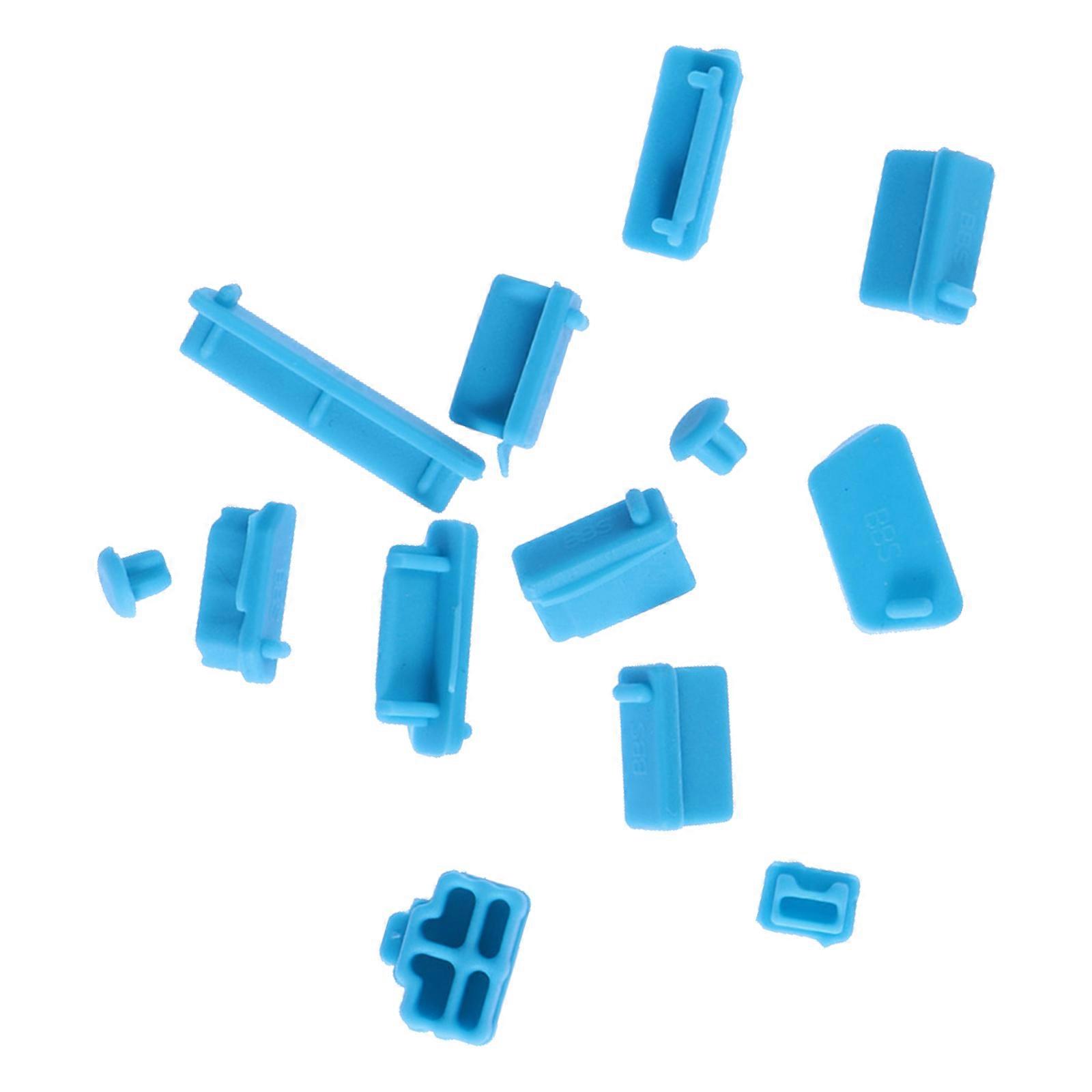 Dustproof USB Plug Silicone Laptop Port Protector Set for 13Pcs Blue