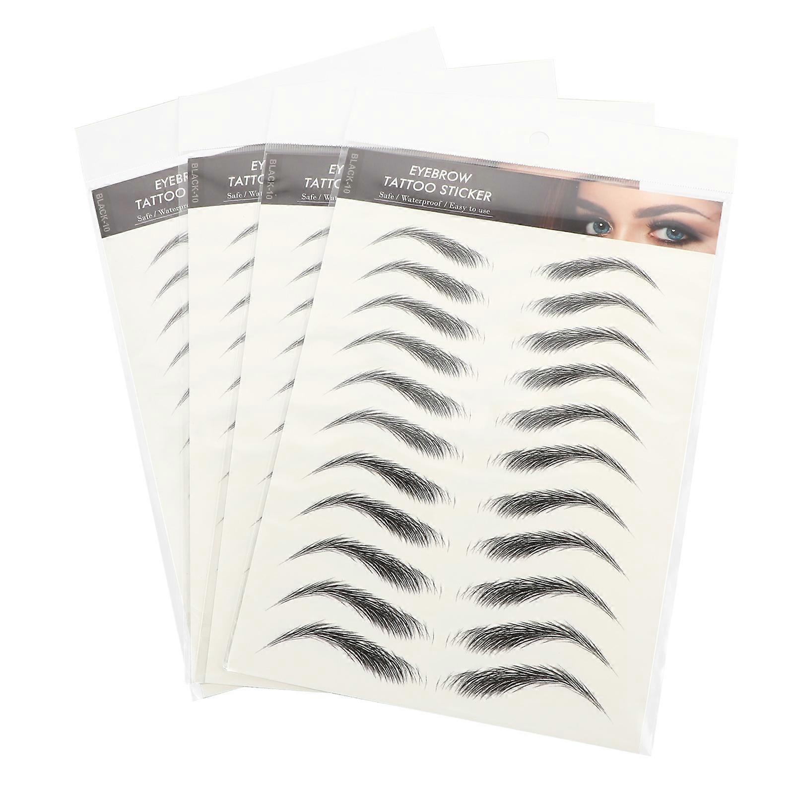 Black Waterproof Eyebrow Stickers False Eyebrows Tattoos with 4 Sheets