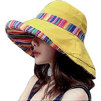 Women's Sun Hats Summer Beach UV Protection UPF Packable Wide Brim Chin Strap,Can be Worn on Both Sides Oversized Bucket Hat