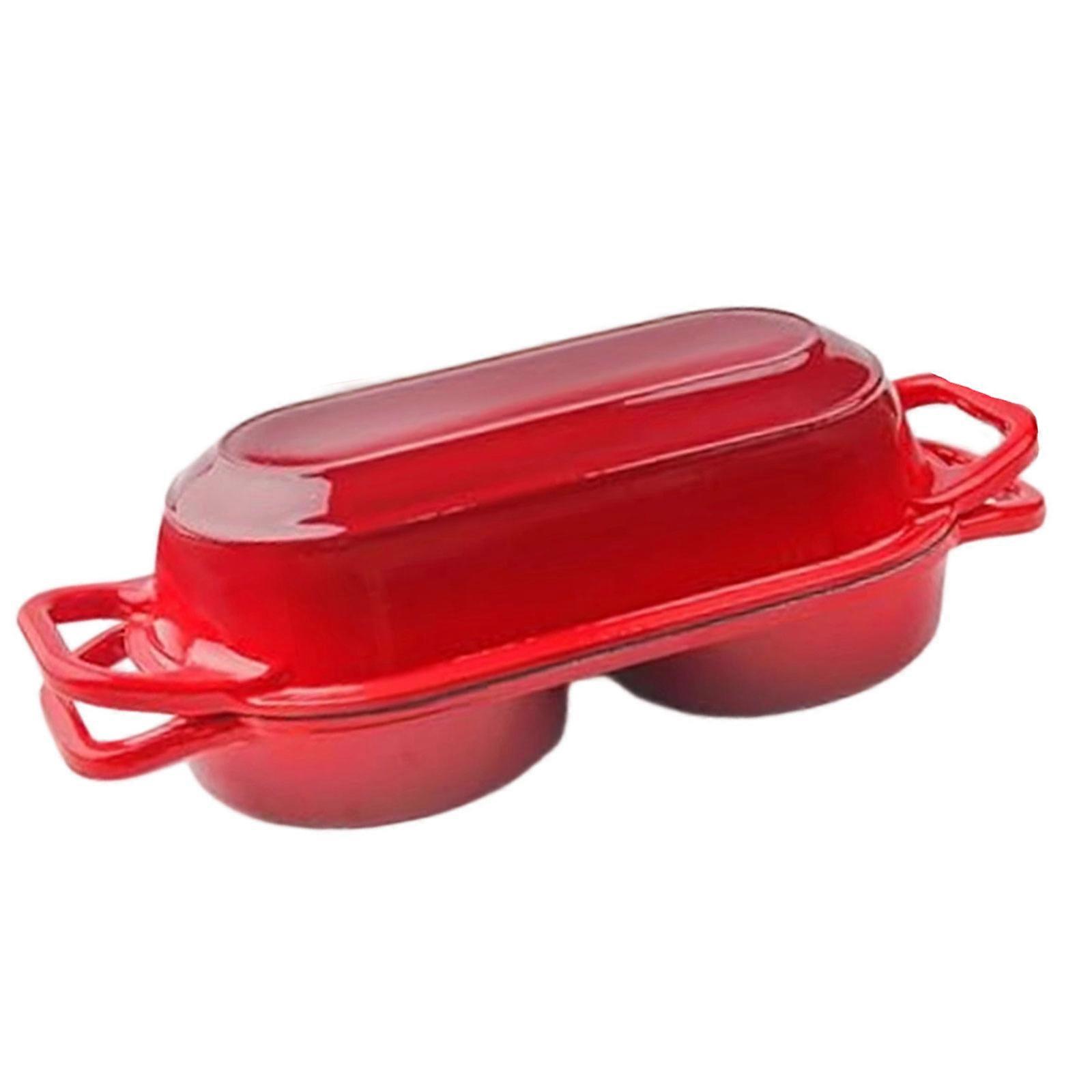 2.2 Quart Enameled Cooking Pot Including Separate divisions For Making Bread And Other Dishes At Once  Red