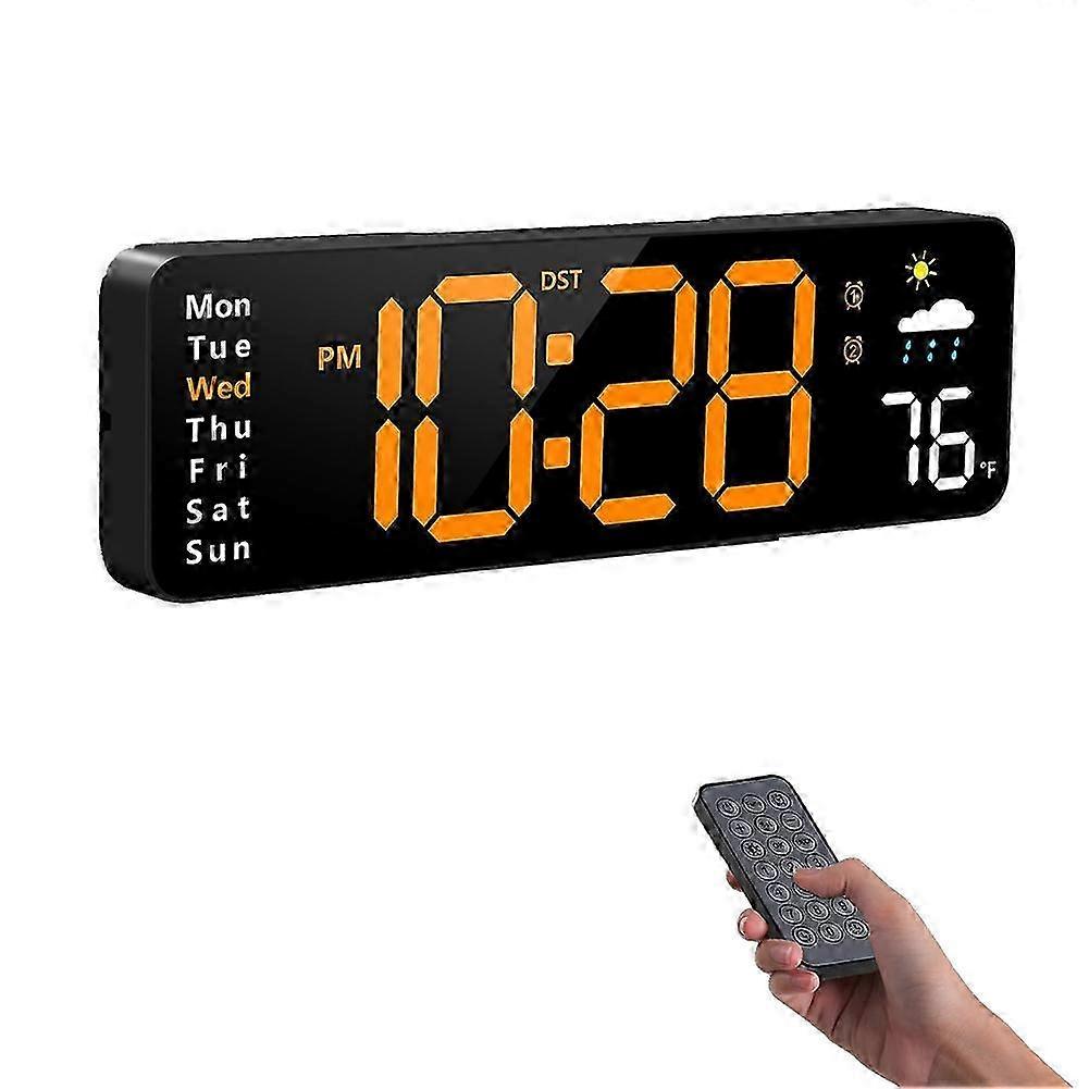 Digital Wall Clock, Digital Clock Large Display, Corded LED Alarm Clocks with Date,Week,Temp,Humidity,Auto ,Countdown