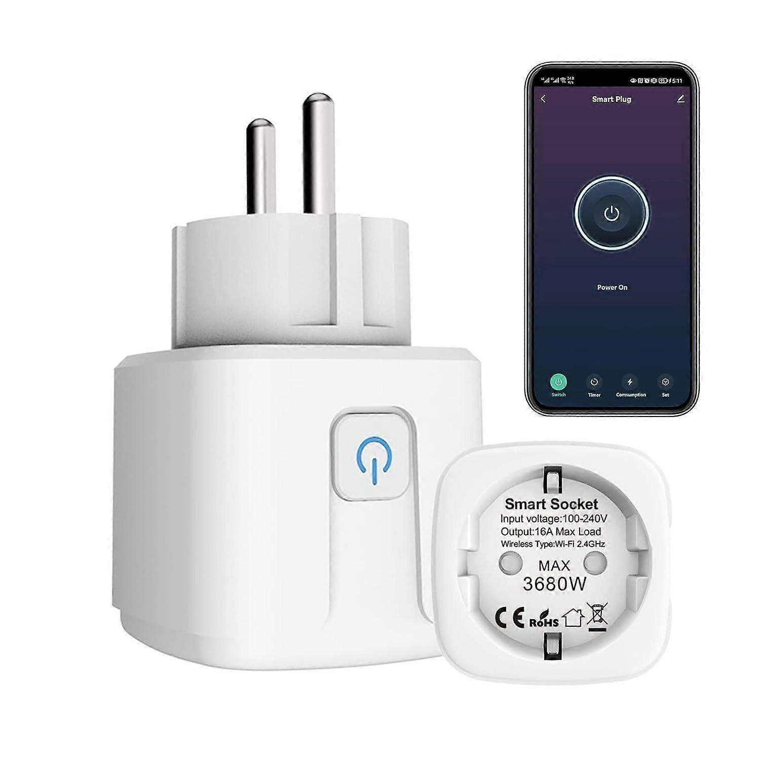 Smart Socket 16A, 3680W Smart Socket Remote Control with Voice Control, Smart Intelligent Socket with Power Consumption Measurement