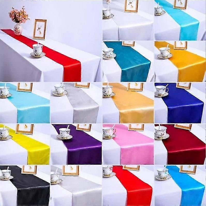 2Pcs  Satin Wedding Table Runner Solid Color Satin Decorative Table Mat