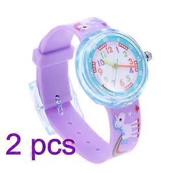 Waterproof Children's Silicone Watch with Unicorn Cartoon Design 2Pcs