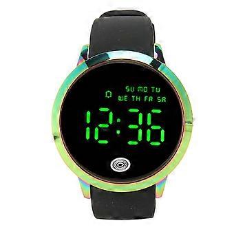 Men Digital Watch Round Color Screen Waterproof Backlit Ultra Thin Stylish Alarm Sports Watch Colored Shell Black Belt Big Size