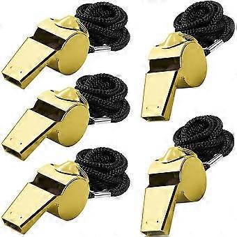 5 Packs Stainless Steel Whistle, FineGood Loud Metal Whistle with Lanyard for Referees Coaches Lifeguards Survival Emergency Football Basketball Socce