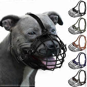 Breathable Metal Basket Muzzle for Large Dogs with Adjustable Leather Straps Black