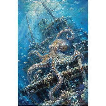Octopus Jigsaw Puzzle for Adults Sunken Ship Reef Coral and Deep Blue Sea Underwater Puzzle Gift for Marine Life Lovers VV1008